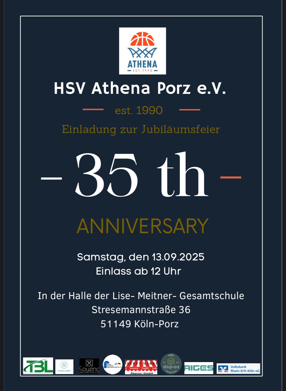 35 Jahre HSV Athena Porz – Einladung zur Jubiläumsfeier